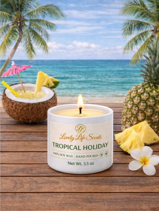 Lovely Life Scents Other - Tropical Holiday Mini 3.5oz Soy Candle, a Pineapple Coconut Aroma